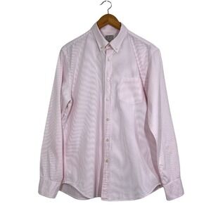 J.Crew Mens Pink White Micro Stripe Cotton Button Down Shirt Large Tailored Fit